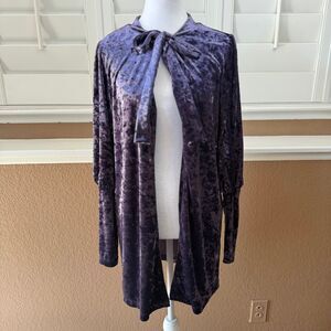 Lively Ghost Women’s Purple Crushed Velvet Cardigan With Tie Sz M Alt Goth Indie